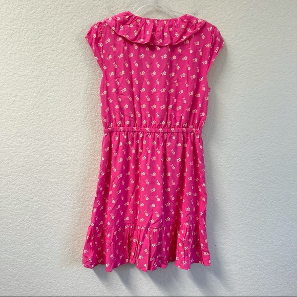 J. Crew V Neck Ruffle Floral Dress Fuchsia Pink Size 6 NWT - Picture 3 of 5